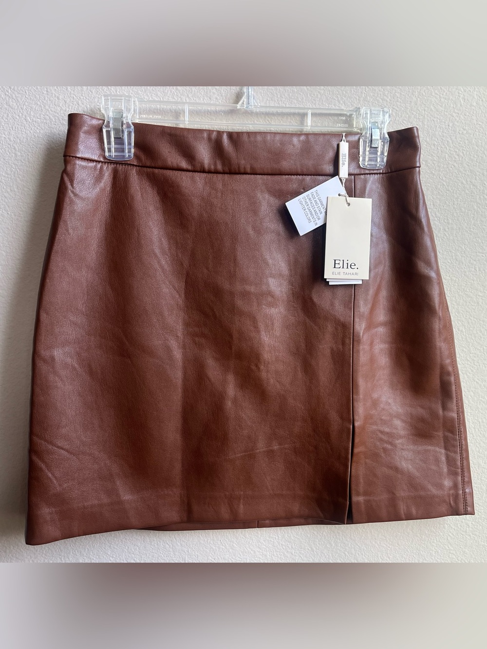 Elie Tahari Chestnut Brown Faux Leather Mini Skirt NWT